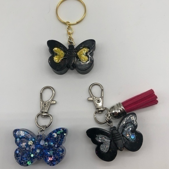 Handmade Resin Glitter Butterfly Key Chain Bag Charm Accessory BUNDLE - Picture 2 of 3